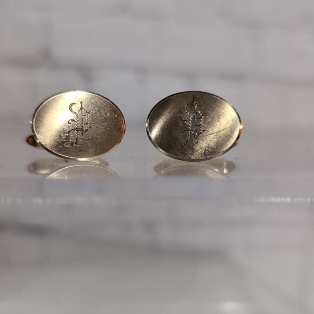 Vintage Krementz Gold Overlay Personalized Initial 'P' Oval Cufflinks Amber Tips